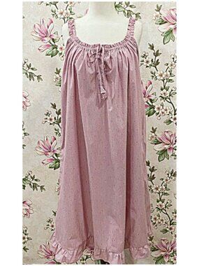SoieRose Dusty Rose Pinstripe 100% Cotton Victorian Ruffle Hem Nightgown -SR1300